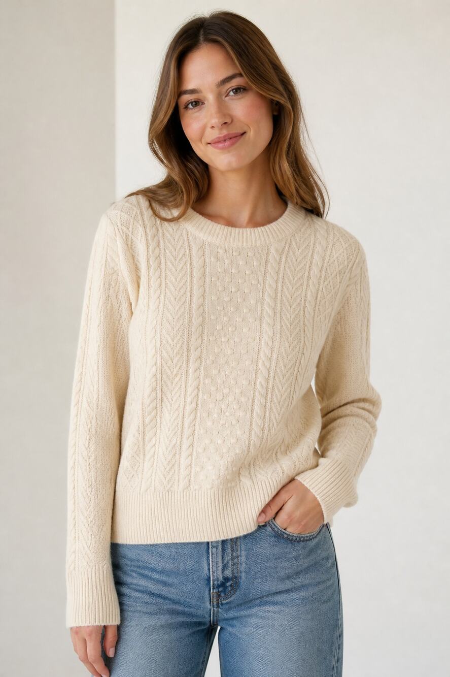 J.Crew Cream Cable Knit Crewneck Sweater S